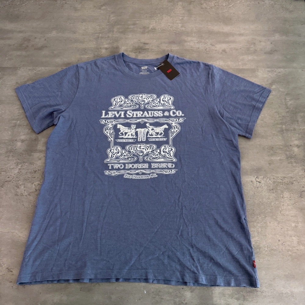 Levi's Graphic T-Shirt Mens L Blue Two Horse Brand Relaxed Fit Cotton Heritage